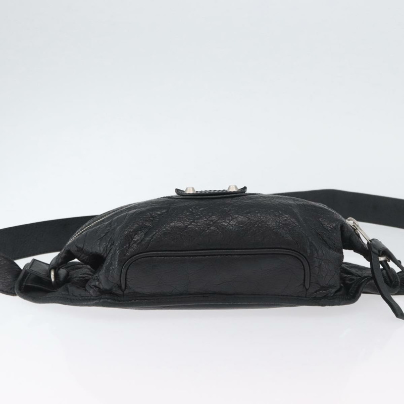 【日本直送】BALENCIAGA 黑色銀色皮革斜背包 Auth mr2182V-4