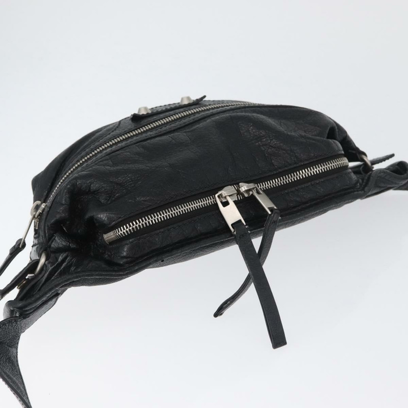 【日本直送】BALENCIAGA 黑色銀色皮革斜背包 Auth mr2182V-5