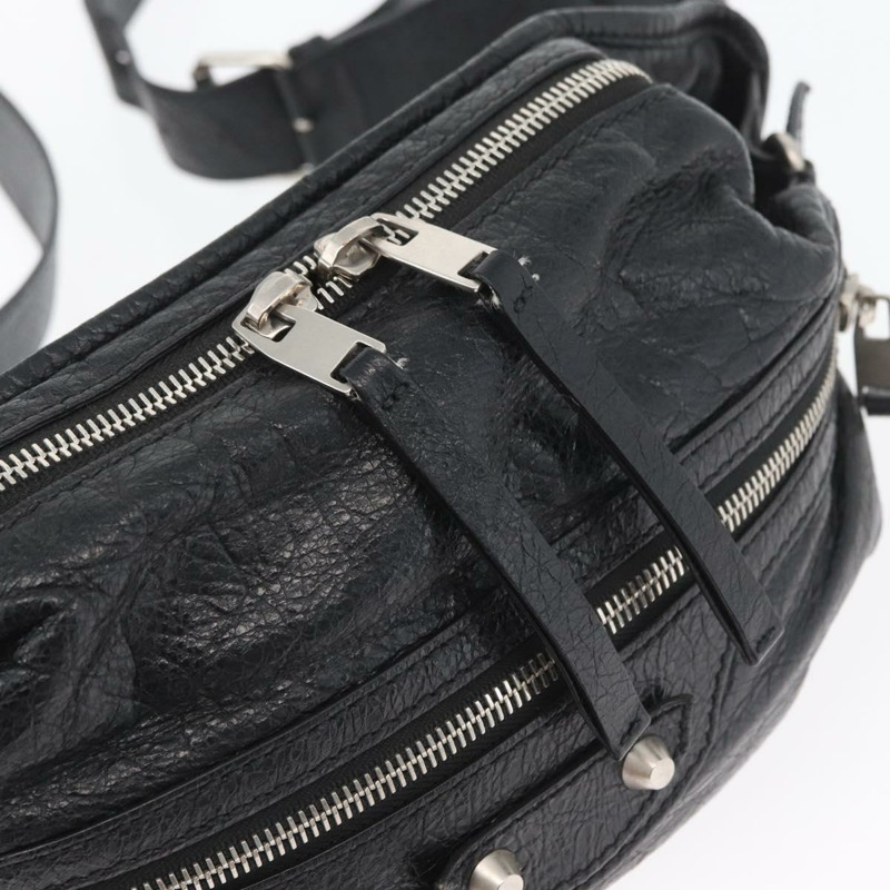 【日本直送】BALENCIAGA 黑色銀色皮革斜背包 Auth mr2182V-9