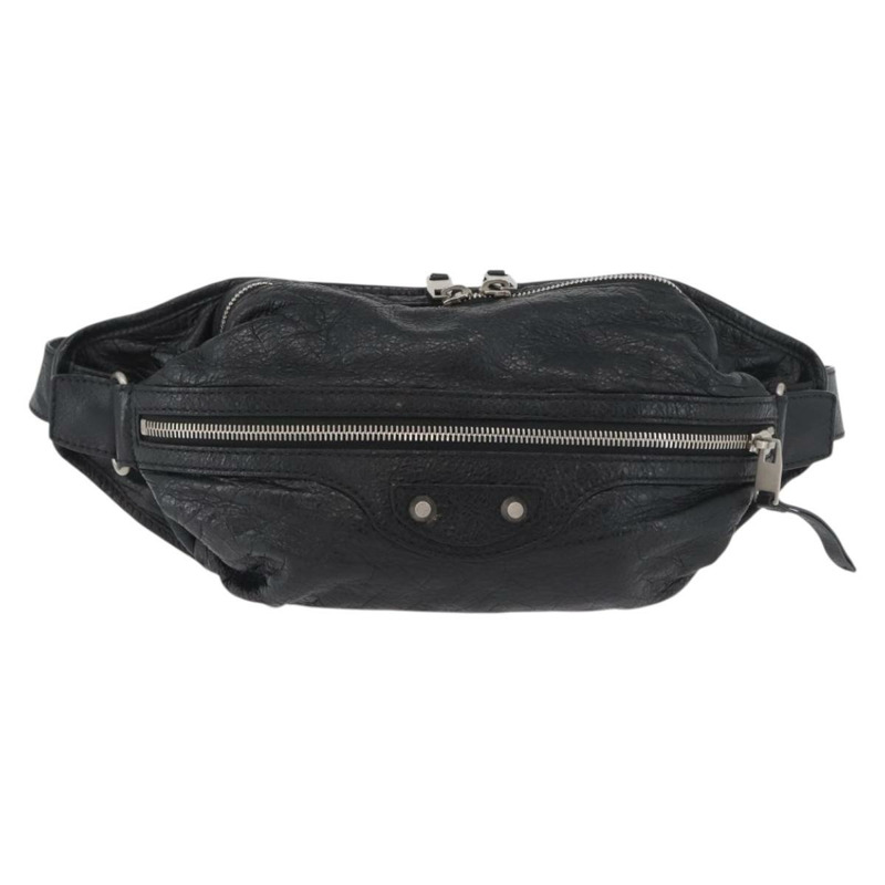 【日本直送】BALENCIAGA 黑色銀色皮革斜背包 Auth mr2182V-12