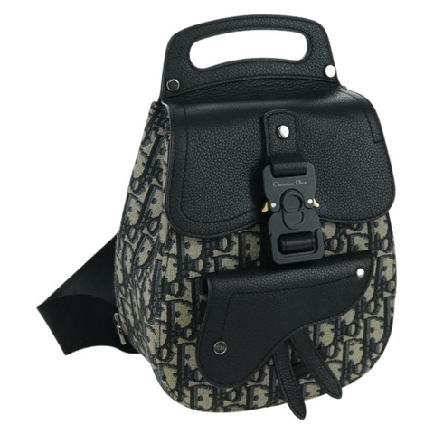 Christian Dior Oblique Trotter帆布馬鞍包 海軍藍 銀色 正品 172398SAM