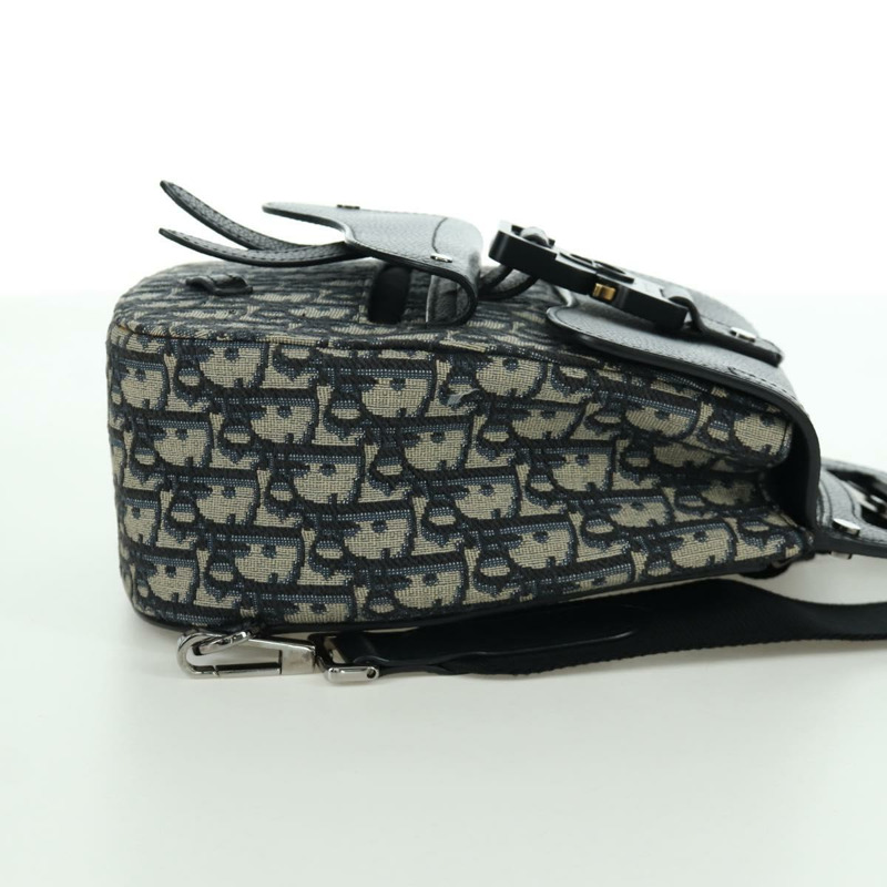 【日本直送】Christian Dior Oblique Trotter帆布馬鞍包 海軍藍 銀色 正品 172398SAM-5