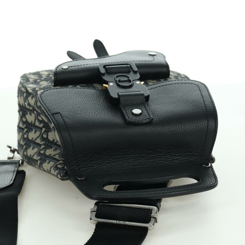【日本直送】Christian Dior Oblique Trotter帆布馬鞍包 海軍藍 銀色 正品 172398SAM-6