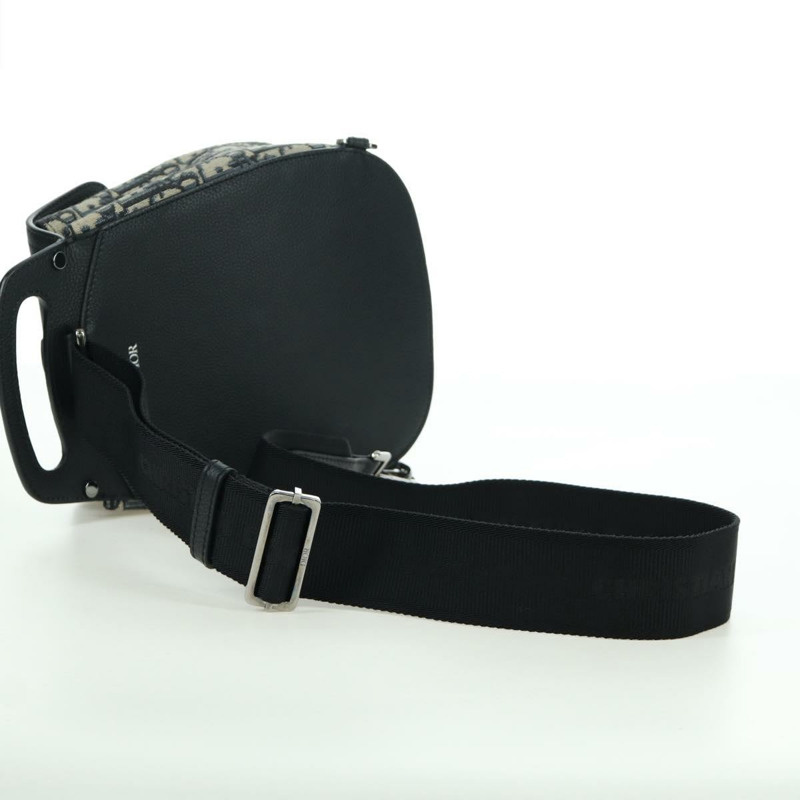 【日本直送】Christian Dior Oblique Trotter帆布馬鞍包 海軍藍 銀色 正品 172398SAM-7