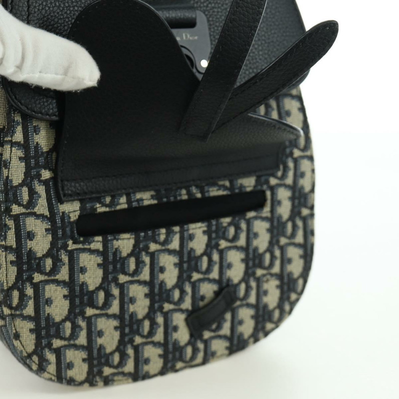 【日本直送】Christian Dior Oblique Trotter帆布馬鞍包 海軍藍 銀色 正品 172398SAM-15