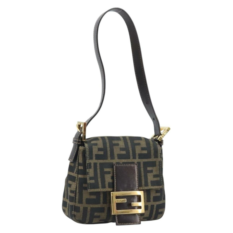 【日本直送】FENDI Zucca帆布Mamma Baguette手袋 棕色 黑色 金色 正品 173348SAV-0