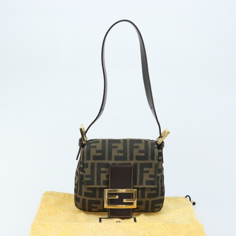 【日本直送】FENDI Zucca帆布Mamma Baguette手袋 棕色 黑色 金色 正品 173348SAV-11