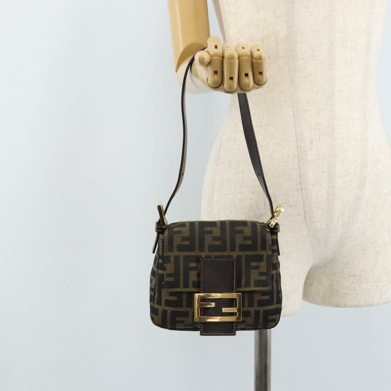 【日本直送】FENDI Zucca帆布Mamma Baguette手袋 棕色 黑色 金色 正品 173348SAV-25