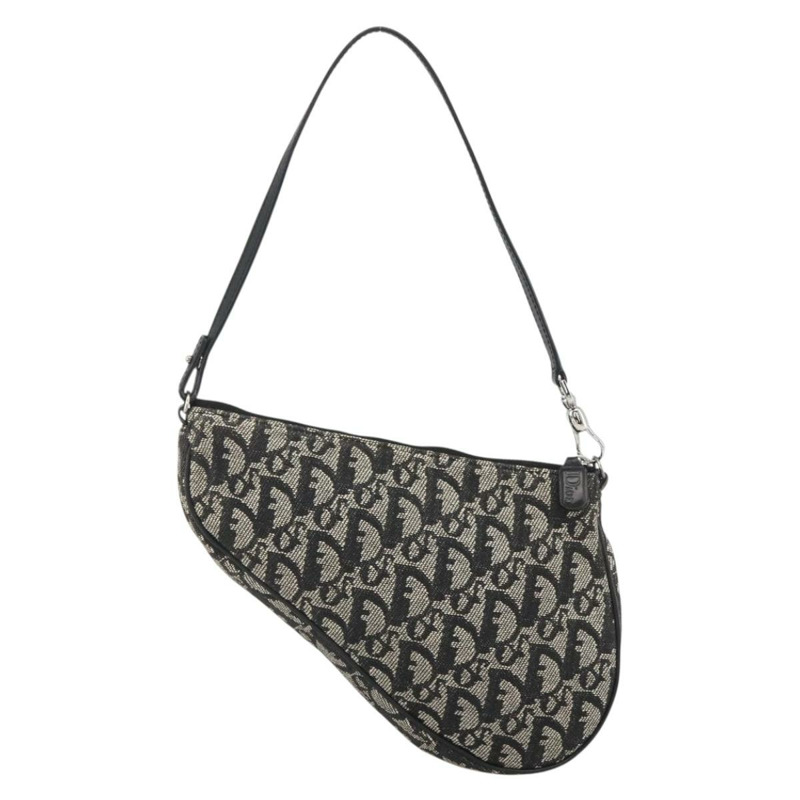 【日本直送】Christian Dior Trotter帆布馬鞍配件包 黑色銀色 Auth 173357V-2