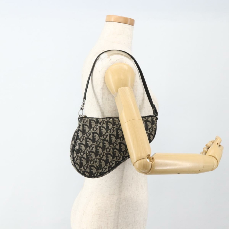 【日本直送】Christian Dior Trotter帆布馬鞍配件包 黑色銀色 Auth 173357V-19