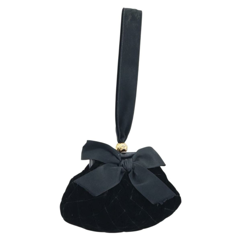 【日本直送】香奈兒 (CHANEL) 天鵝絨黑色金色雙C標誌手提包 ARZ385A-0