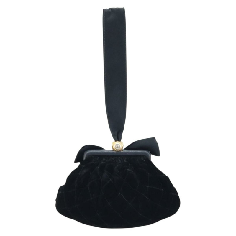 【日本直送】香奈兒 (CHANEL) 天鵝絨黑色金色雙C標誌手提包 ARZ385A-2