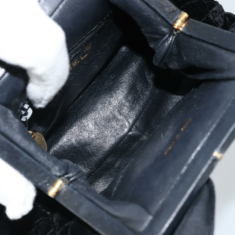 【日本直送】香奈兒 (CHANEL) 天鵝絨黑色金色雙C標誌手提包 ARZ385A-16