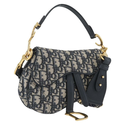 Christian Dior Trotter帆布斜背馬鞍包 海軍藍金色 正品 ka3018SAM