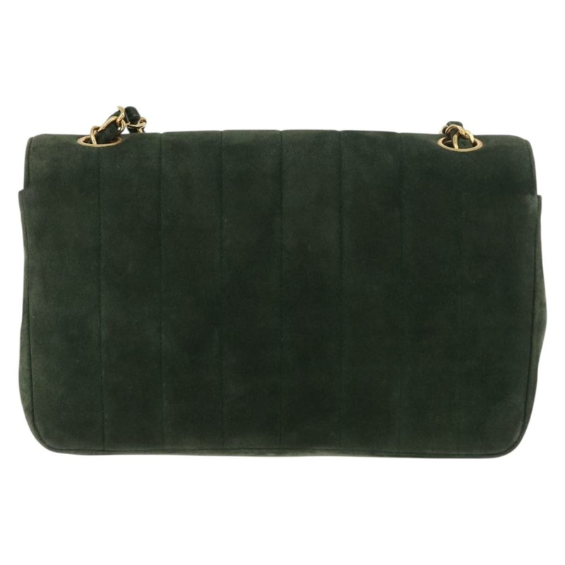 【日本直送】香奈兒 Mademoiselle 鏈條肩背包，絨面革材質，綠色金色雙C標誌，正品 BSZ035SAV-2