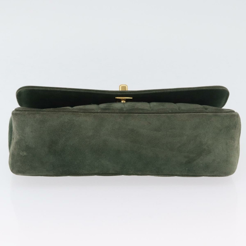 【日本直送】香奈兒 Mademoiselle 鏈條肩背包，絨面革材質，綠色金色雙C標誌，正品 BSZ035SAV-8