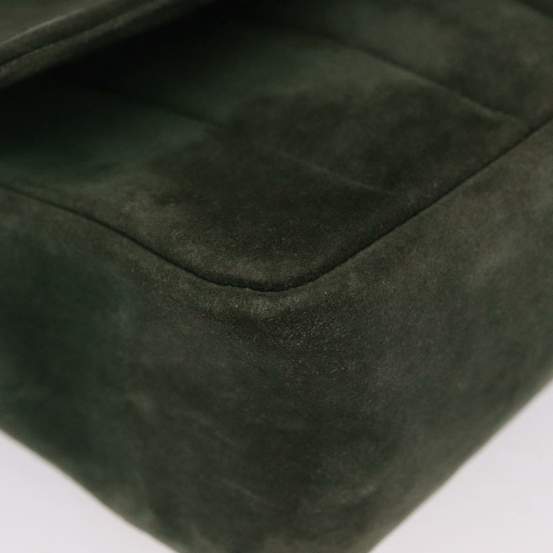 【日本直送】香奈兒 Mademoiselle 鏈條肩背包，絨面革材質，綠色金色雙C標誌，正品 BSZ035SAV-9