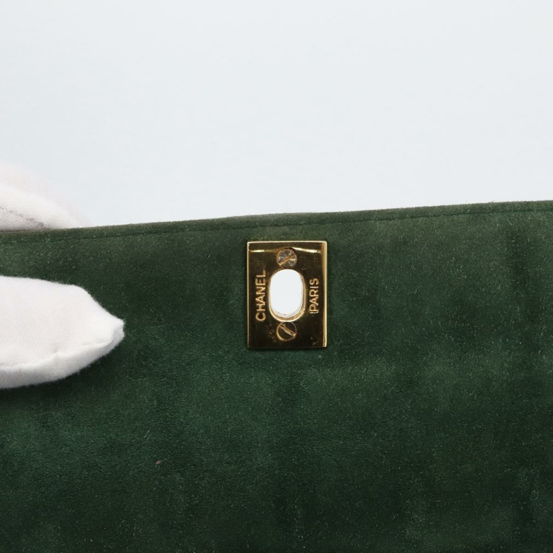 【日本直送】香奈兒 Mademoiselle 鏈條肩背包，絨面革材質，綠色金色雙C標誌，正品 BSZ035SAV-17