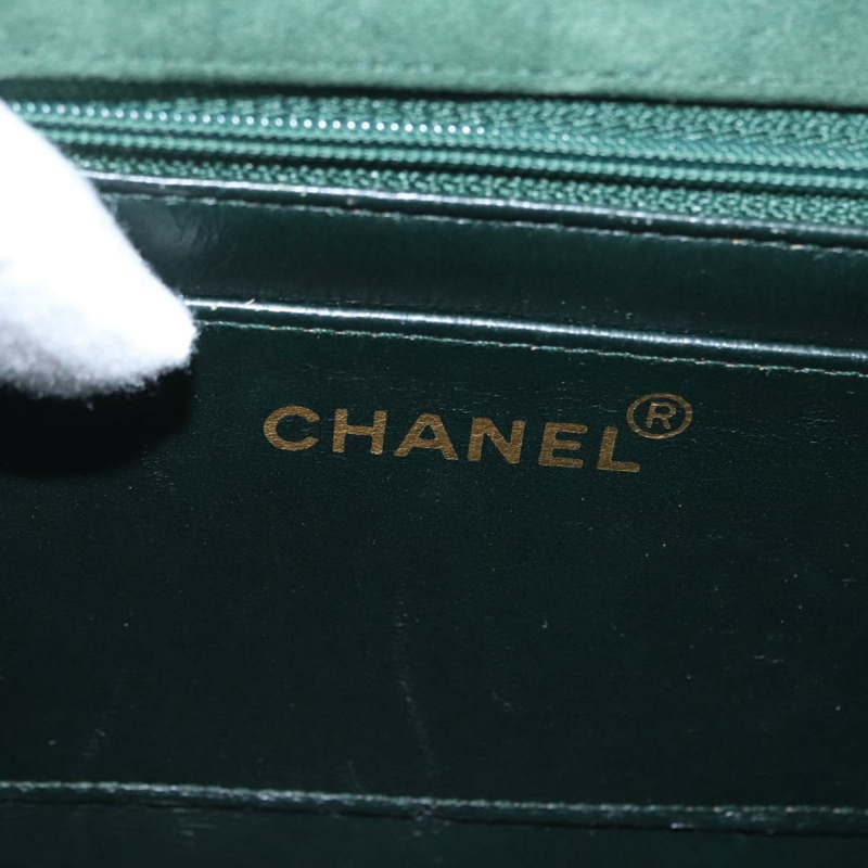 【日本直送】香奈兒 Mademoiselle 鏈條肩背包，絨面革材質，綠色金色雙C標誌，正品 BSZ035SAV-18