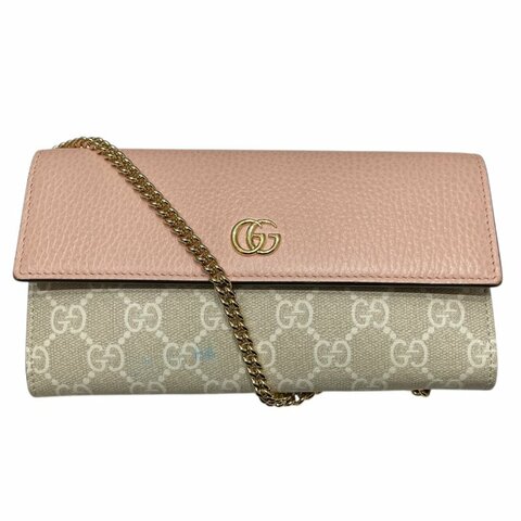 GUCCI 古馳 546585 肩背長夾 皮革/PVC帆布 粉色 金釦