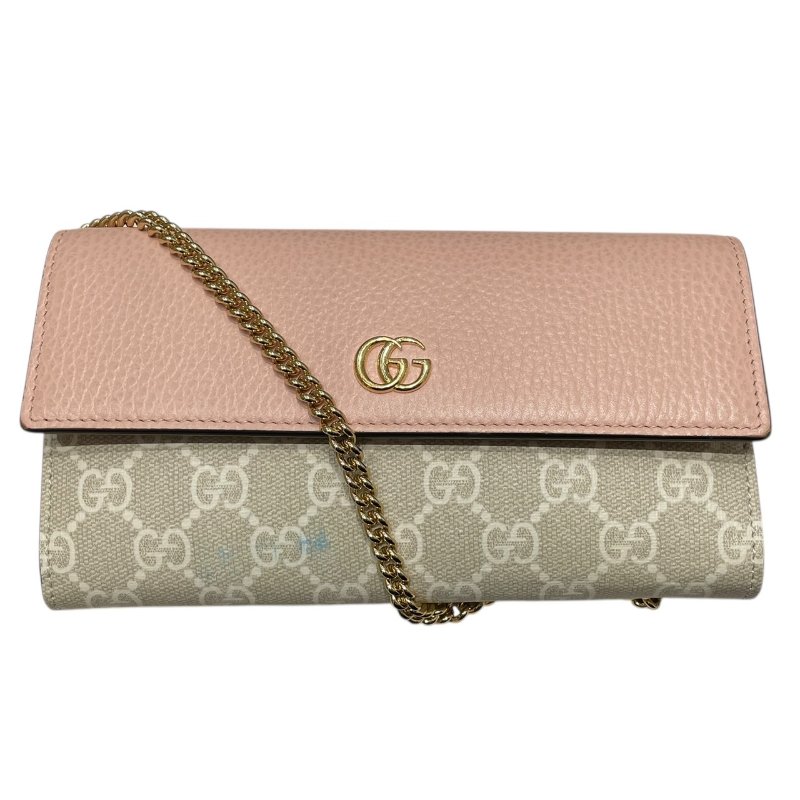 GUCCI 古馳 546585 肩背長夾 皮革/PVC帆布 粉色 金釦-0