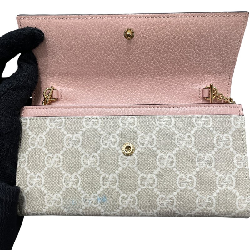 GUCCI 古馳 546585 肩背長夾 皮革/PVC帆布 粉色 金釦-10