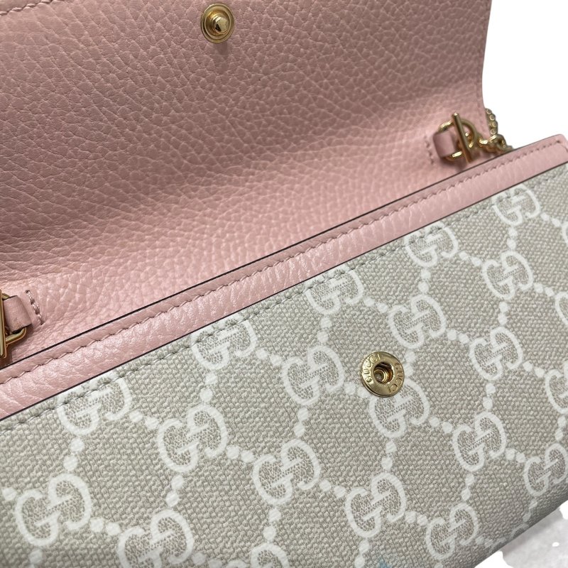 GUCCI 古馳 546585 肩背長夾 皮革/PVC帆布 粉色 金釦-11