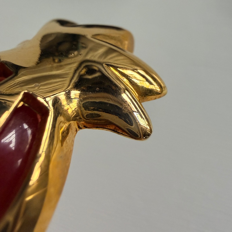 Celine 鳳梨石榴紅鍍金胸針 扣針 心口針 法國製-9