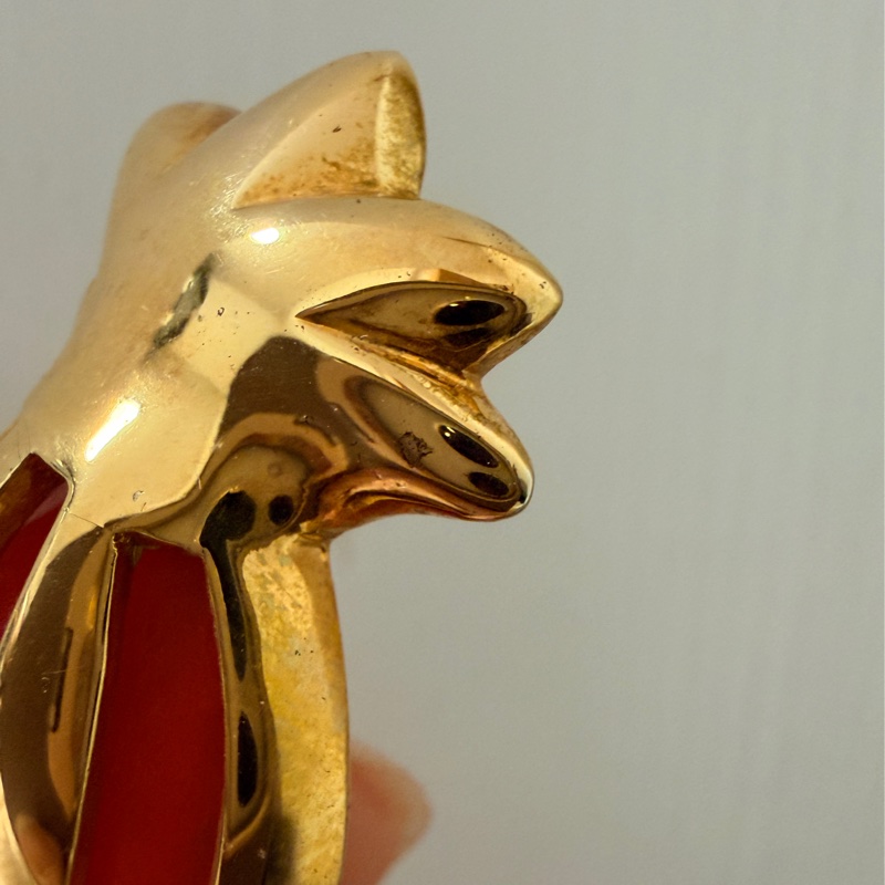 Celine 鳳梨石榴紅鍍金胸針 扣針 心口針 法國製-10