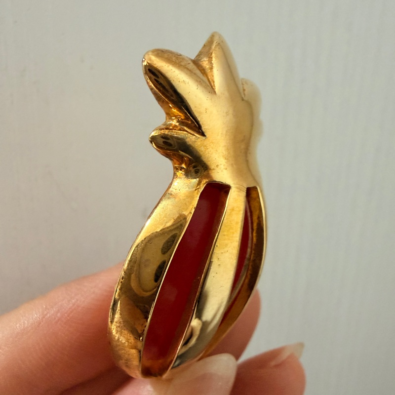 Celine 鳳梨石榴紅鍍金胸針 扣針 心口針 法國製-11