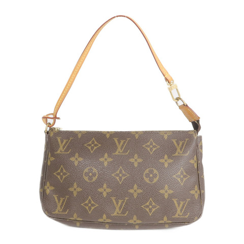 LOUIS VUITTON Monogram Pochette Accessoires金扣手挽袋棕色