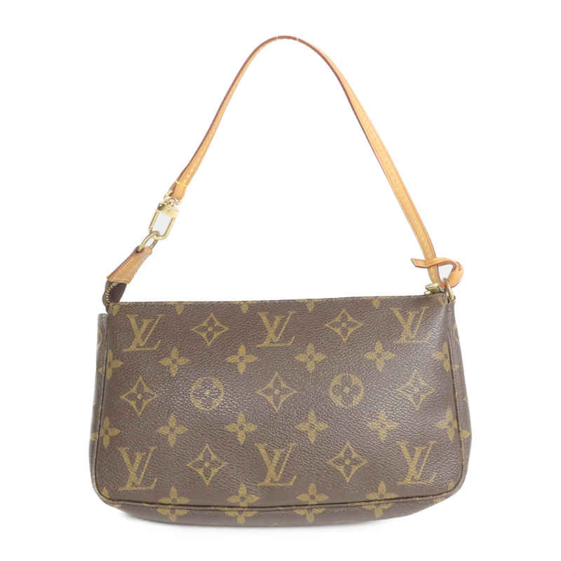 LOUIS VUITTON Monogram Pochette Accessoires金扣手挽袋棕色-1