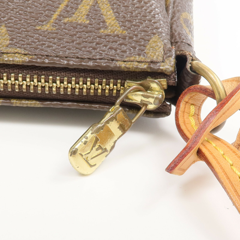 LOUIS VUITTON Monogram Pochette Accessoires金扣手挽袋棕色-5