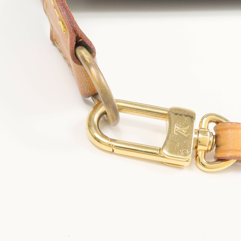 LOUIS VUITTON Monogram Pochette Accessoires金扣手挽袋棕色-6