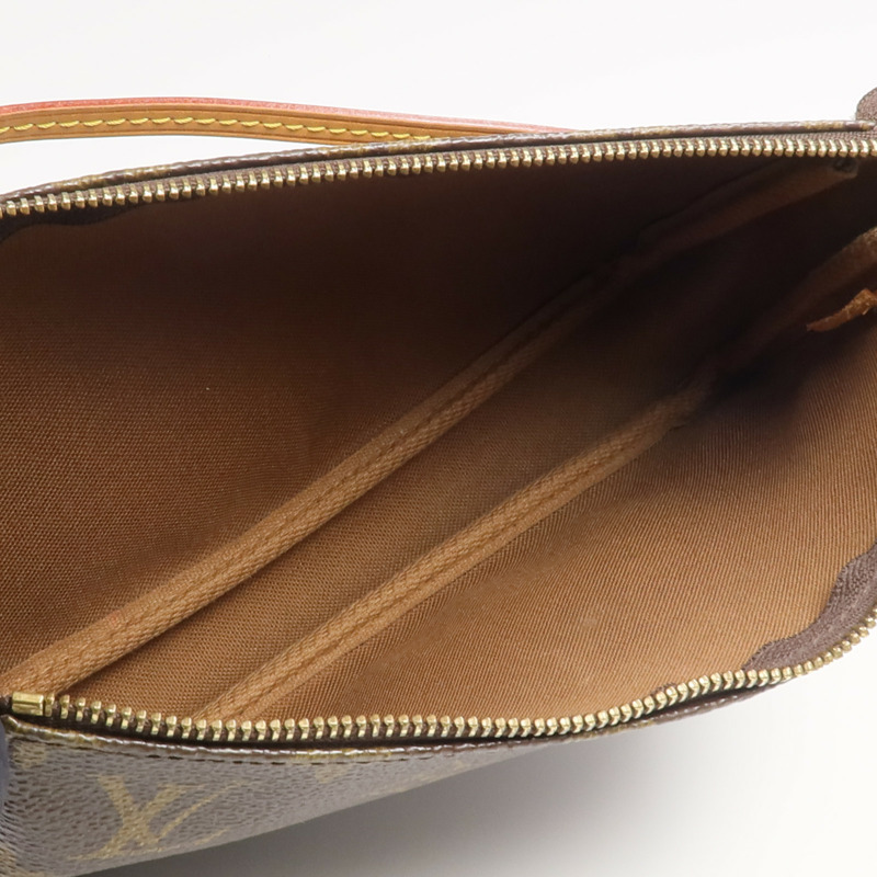 LOUIS VUITTON Monogram Pochette Accessoires金扣手挽袋棕色-8