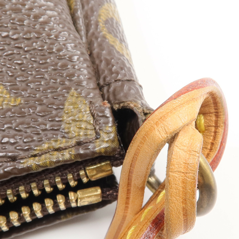 LOUIS VUITTON Monogram Pochette Accessoires金扣手挽袋棕色-10