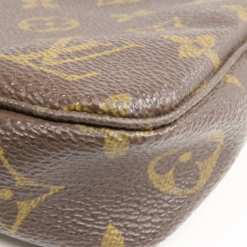 LOUIS VUITTON Monogram Pochette Accessoires金扣手挽袋棕色-11