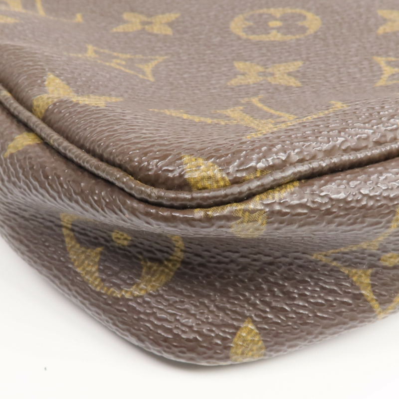LOUIS VUITTON Monogram Pochette Accessoires金扣手挽袋棕色-12