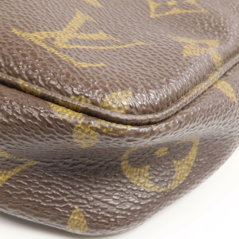 LOUIS VUITTON Monogram Pochette Accessoires金扣手挽袋棕色-13