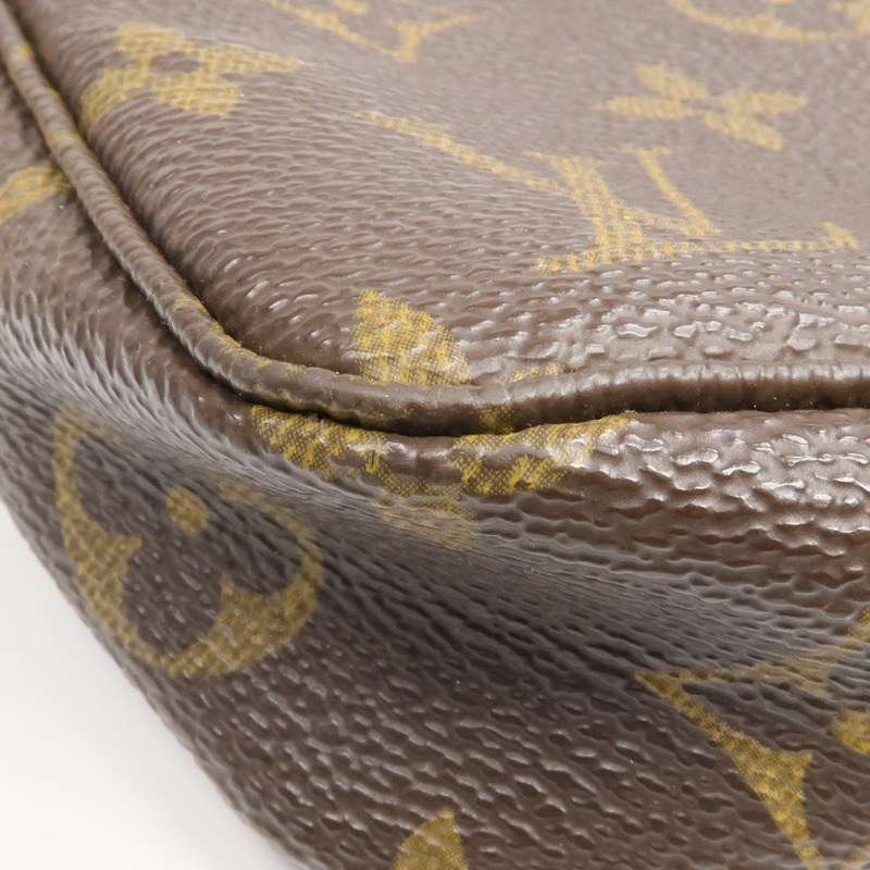 LOUIS VUITTON Monogram Pochette Accessoires金扣手挽袋棕色-14