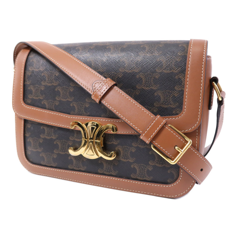 CELINE 塗層帆布Teen Triomphe Bag金扣肩背袋-2