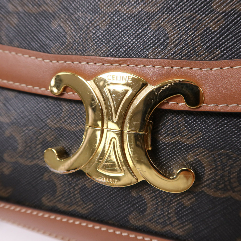 CELINE 塗層帆布Teen Triomphe Bag金扣肩背袋-6