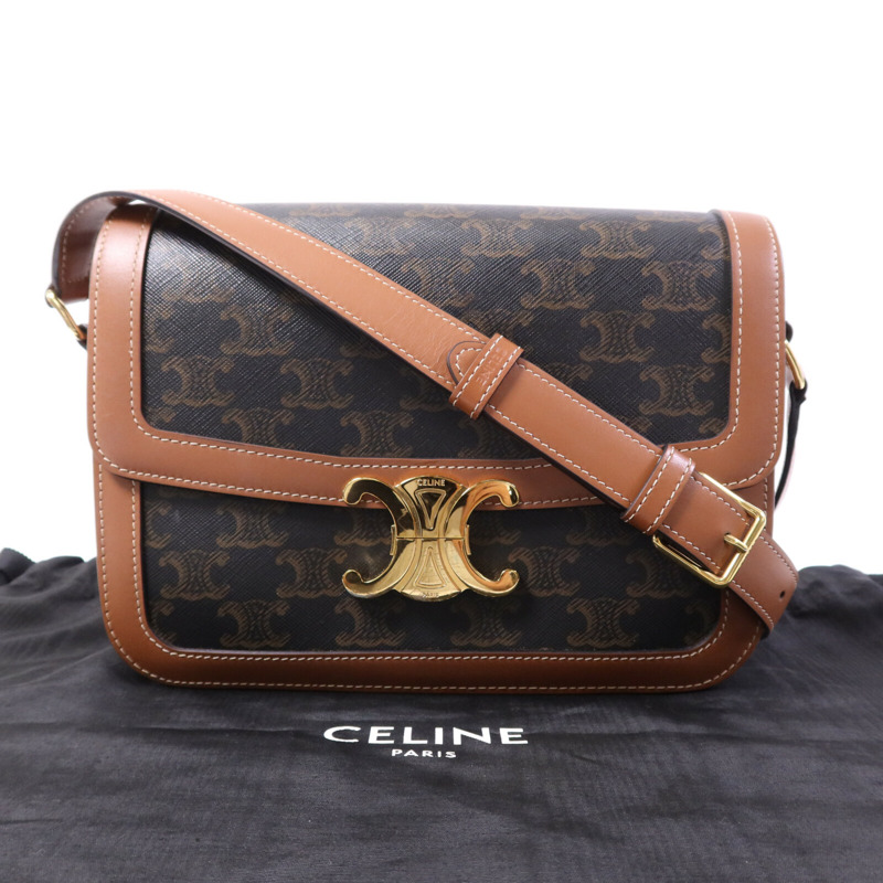 CELINE 塗層帆布Teen Triomphe Bag金扣肩背袋-8