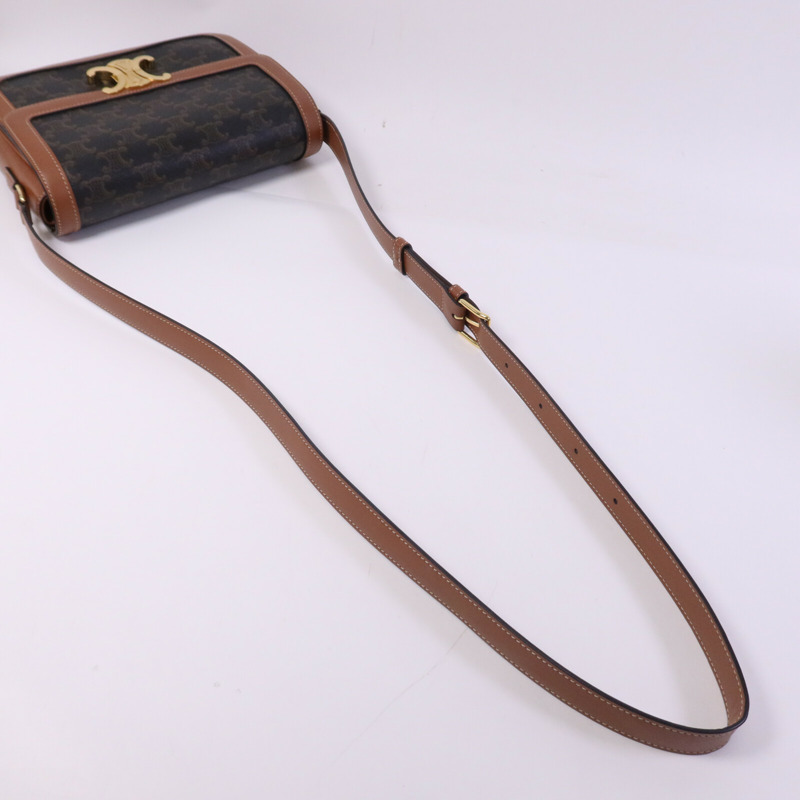 CELINE 塗層帆布Teen Triomphe Bag金扣肩背袋-9