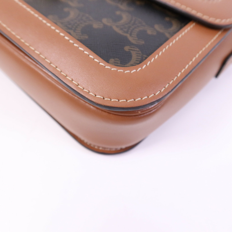 CELINE 塗層帆布Teen Triomphe Bag金扣肩背袋-10