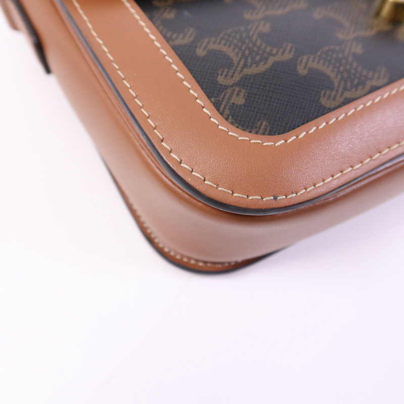 CELINE 塗層帆布Teen Triomphe Bag金扣肩背袋-11