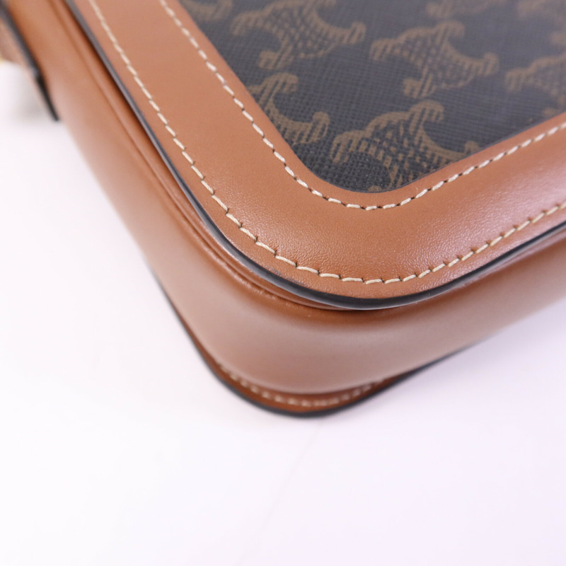 CELINE 塗層帆布Teen Triomphe Bag金扣肩背袋-13