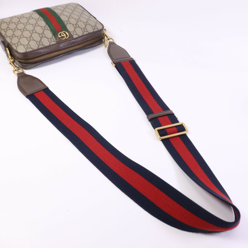 GUCCI 塗層帆布GG Supreme Wristlet Crossbody Bag金扣肩背袋-9