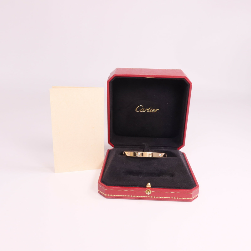 CARTIER 18K玫瑰金Love Bangle 4P Diamond鑽石手鐲Cartier#17-8