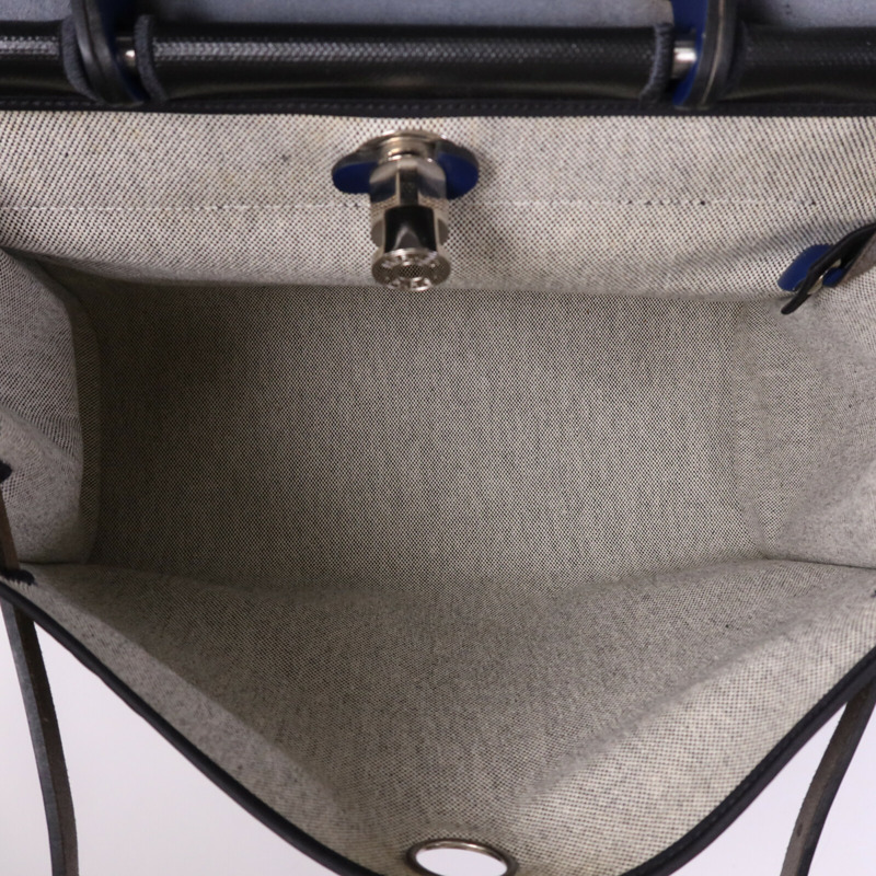 HERMES Vache Liegee皮革Herbag MM銀扣手挽肩背兩用袋Bleu Brighton/Noir-4